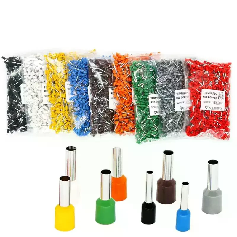 1000Pcs E0508 E7508 E1008 E1508 E2508 Ring Sleeve Tubular Crimp Terminals Electrical Wire Cable Ferrules Connectors Crimp