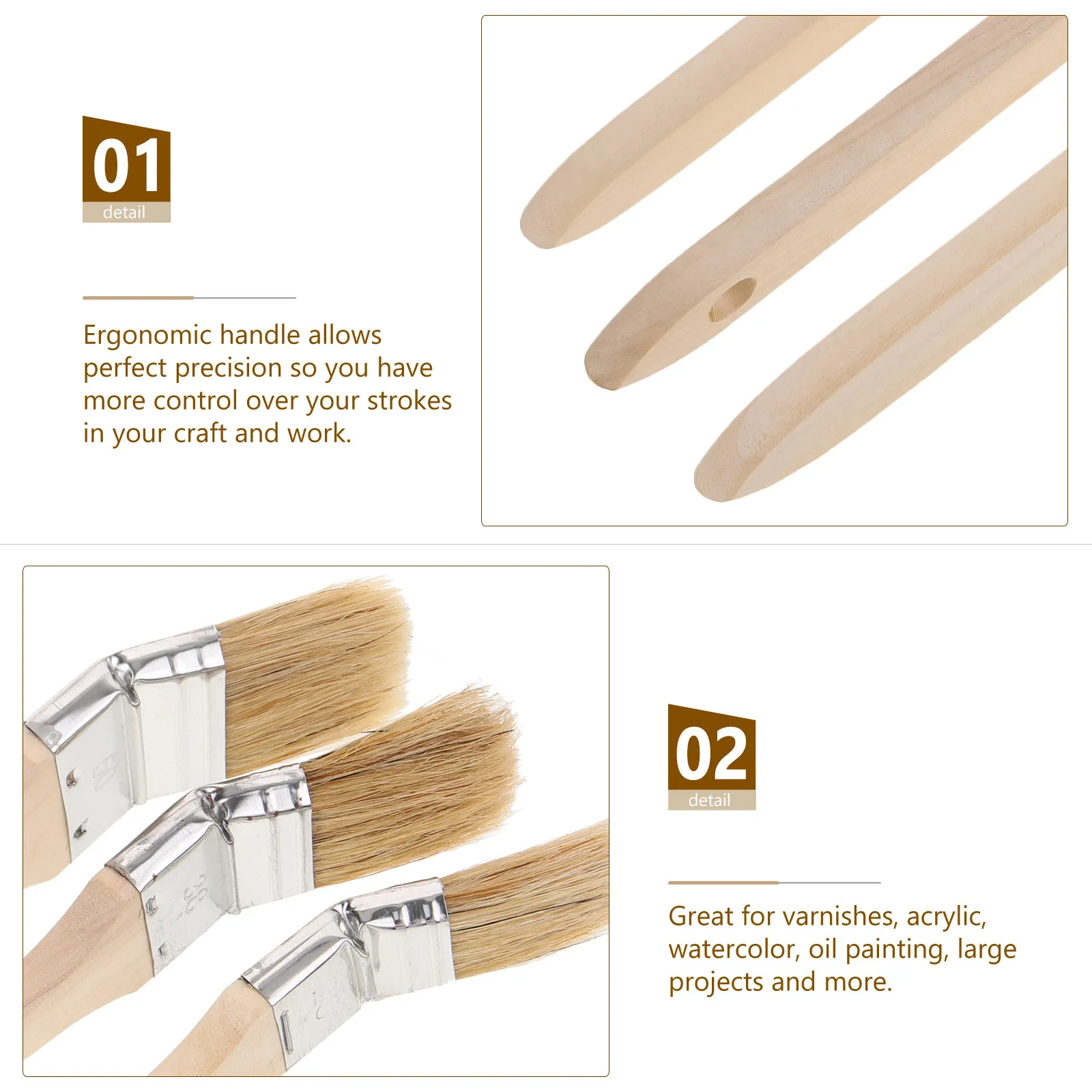 

Набор из 3 кистей с изогнутой головкой и деревянной ручкой для гладкой отделки, для углов стен, ремонта дома, художественных и ремесленных проектов