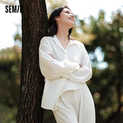 Semir Long-Sleeved Shirt Women Mid-Length Cool Feeling Sunscreen Loose 2024 Summer New Texture Solid Colour Shirt Base