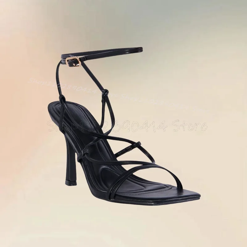 Zwart Hol Ontwerp Open Teen Bandjes Sandalen Enkelgesp Band Vrouwen Schoenen Dunne Hoge Hakken Roman Feest 2024 Zapatos Para Mujere