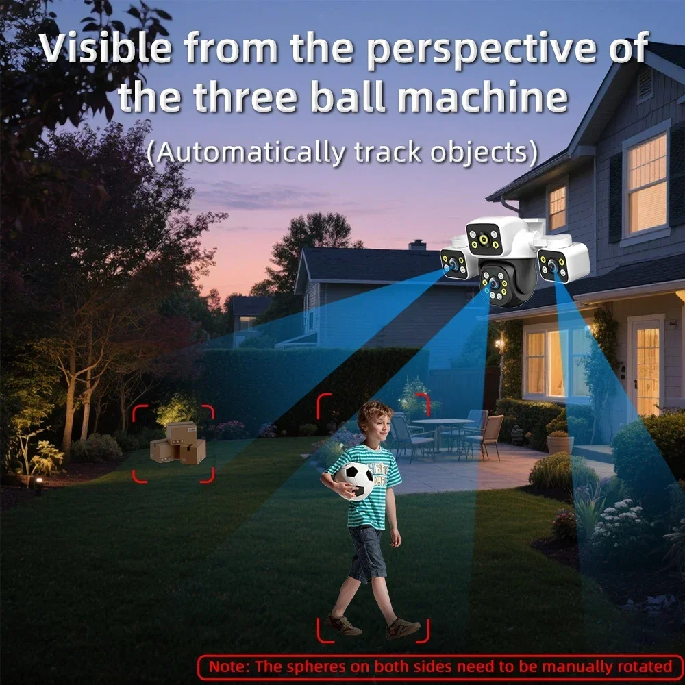 PEGATAH 6K 12MP كاميرا واي فاي خارجية ثلاثة شاشات ثلاثة عدسات 10X Zoom PTZ تتبع تلقائي كاميرا أمان إنذار مرئية مسموعة