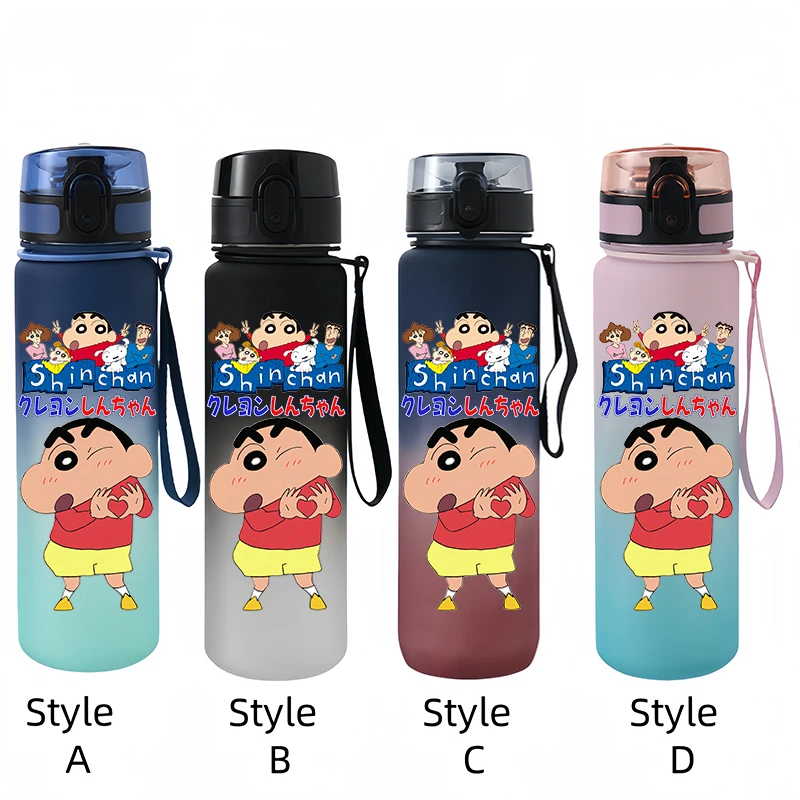 Crayon Shin-chan Anime Peripheral Water Cup, botella de agua de plástico esmerilada para bebidas calientes, regalo de dibujos animados para niños, 650ml