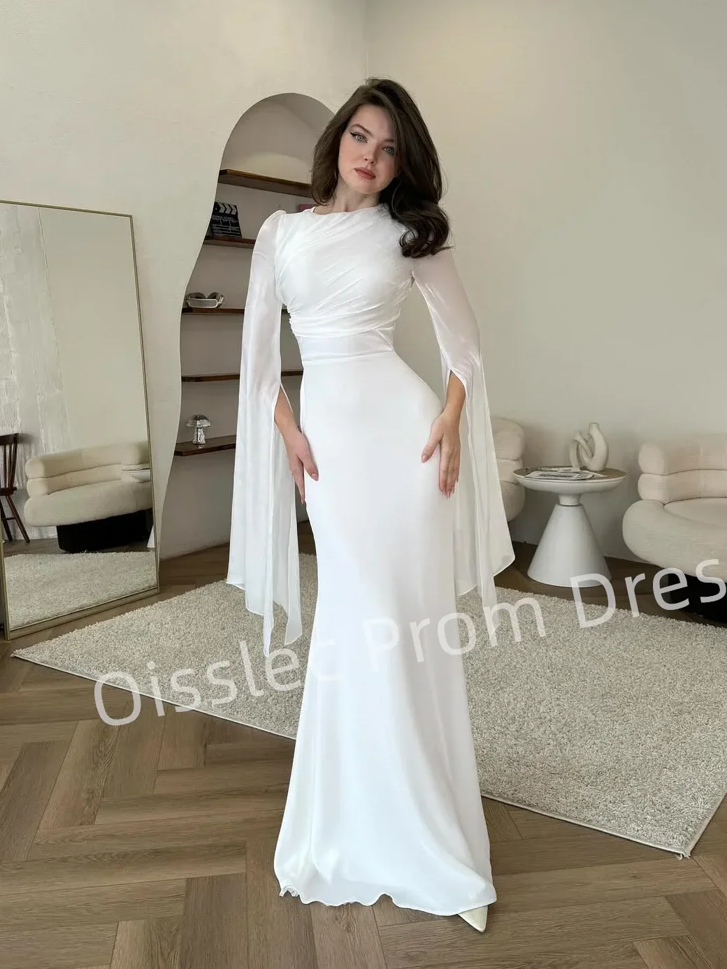 Oisslec Dress Elegant Vintage Sweet Simple White Chiffon Mermaid Customize Formal Occasion Prom Dress Evening Party Gowns