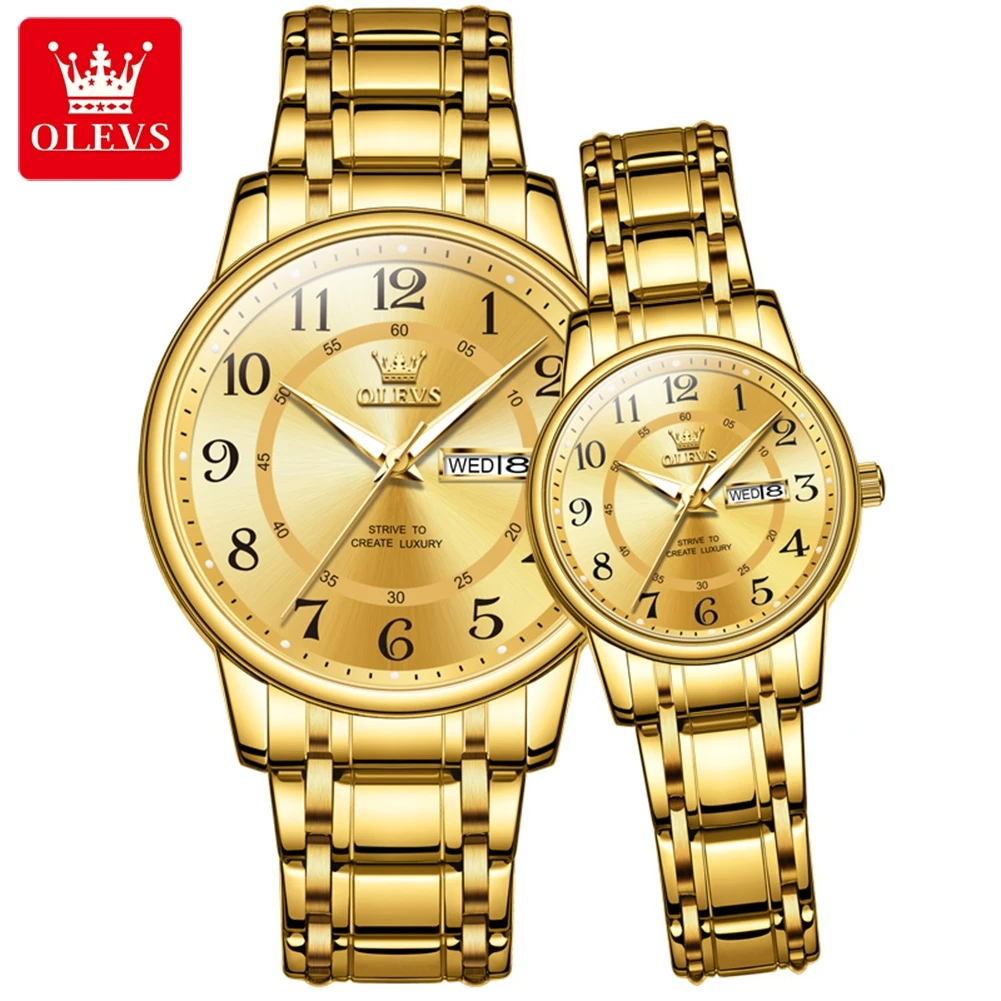 OLEVS 2891 Couple Quartz Watches Waterproof Luminous Watch Simple Fashion Couple Watch Dual Calendar Display Hour Minute Scale