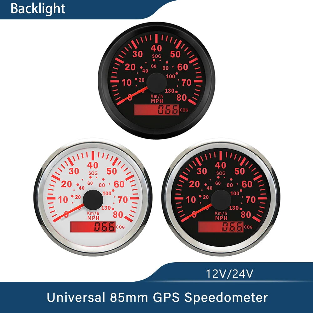 

ELING Universal 85mm GPS Speedometer 0-35MPH 0-80MPH 0-60km/h Waterproof with GPS Antenna Red Backlight 12V 24V for Car Boat SUV