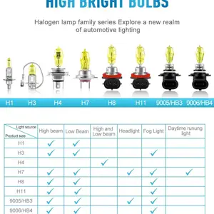 Helle leuchtende Glühbirne des Halogenauto -Leuchtturms, Nebelscheins, Gelb, 100W, H1, H3, H7, H4, H11, 9005, 9006, H8, 2 Pces 10 Hauptverkäufe gelbe Lampen H4 - №3