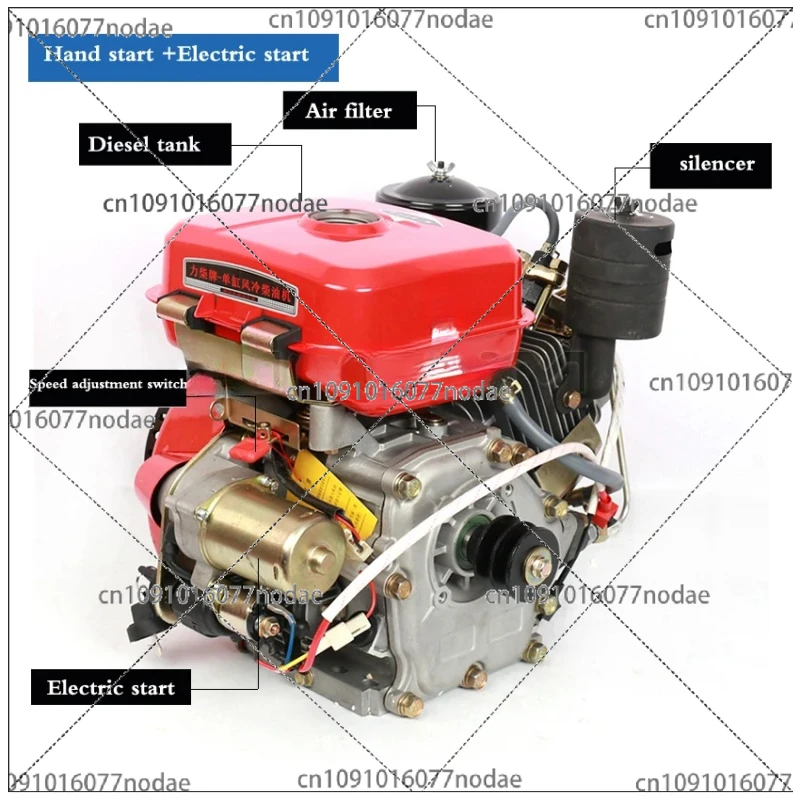 170F Air-Cooled Crude Oil 220V 2.2KW Single Cylinder 4 Horsepower Water PumpBoat Power Engine 196CC 3300 Rpm