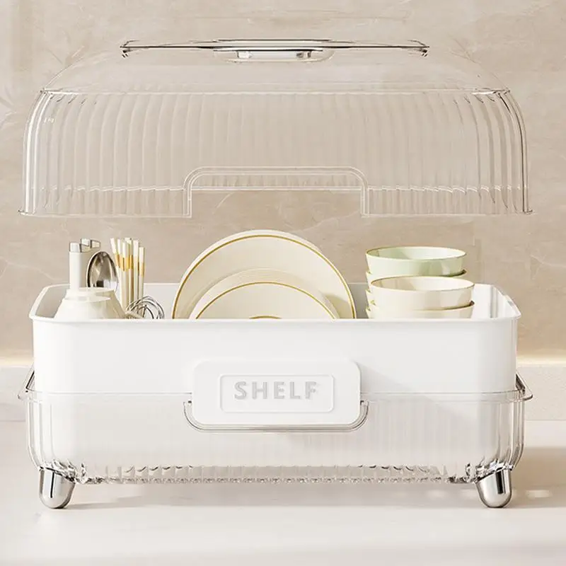 Dish Rack With Cover Detachable Dust-Proof Dish Rack Household Kitchen Dish Rack Transparent Cutlery Rack For Counter Home