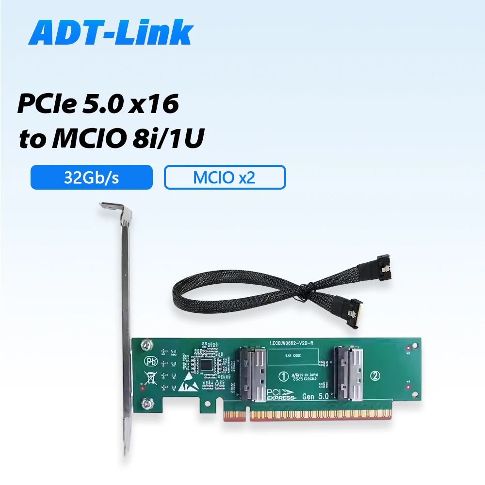 

PCle 5.0 X16 To MCIO 8i 1U Independent Extension Adapter / Expansion Adapter Card Dual MCIO Port HBA Card 32Gb/s 2x MCIO X8