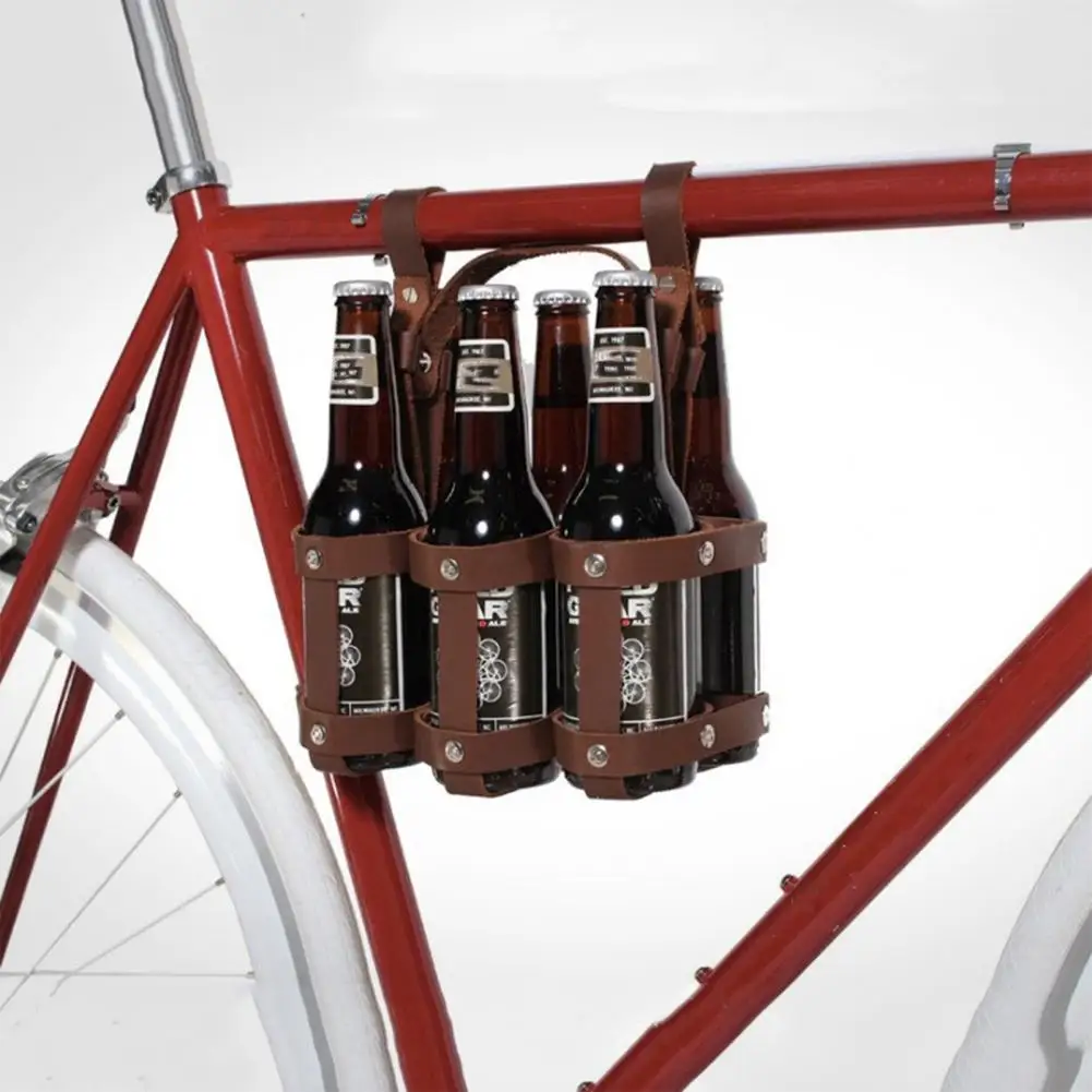 

Beer Holder Capacity Bicycle Beer Wine Bottle Carrier with 6-hole Faux Leather Design Beverage Rack for Cycling Enthusiasts Beer