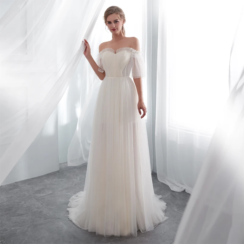 Robe de Mariée en Organza pour Femme, Tenue Sexy, Col Bateau, Dos aux, Demi-Manches, pour Patients, Personnalisée, Élégante