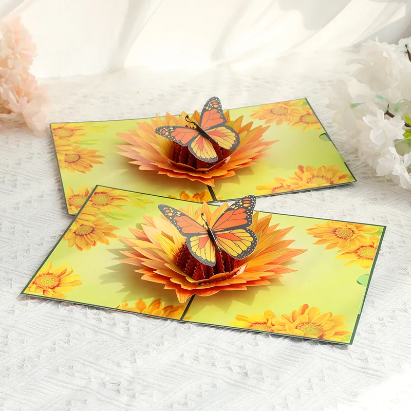 Creative 3D Three-dimensional Sunflower Butterfly Pattern Foreign Trade Three-dimensional 3D Message Blessing Card