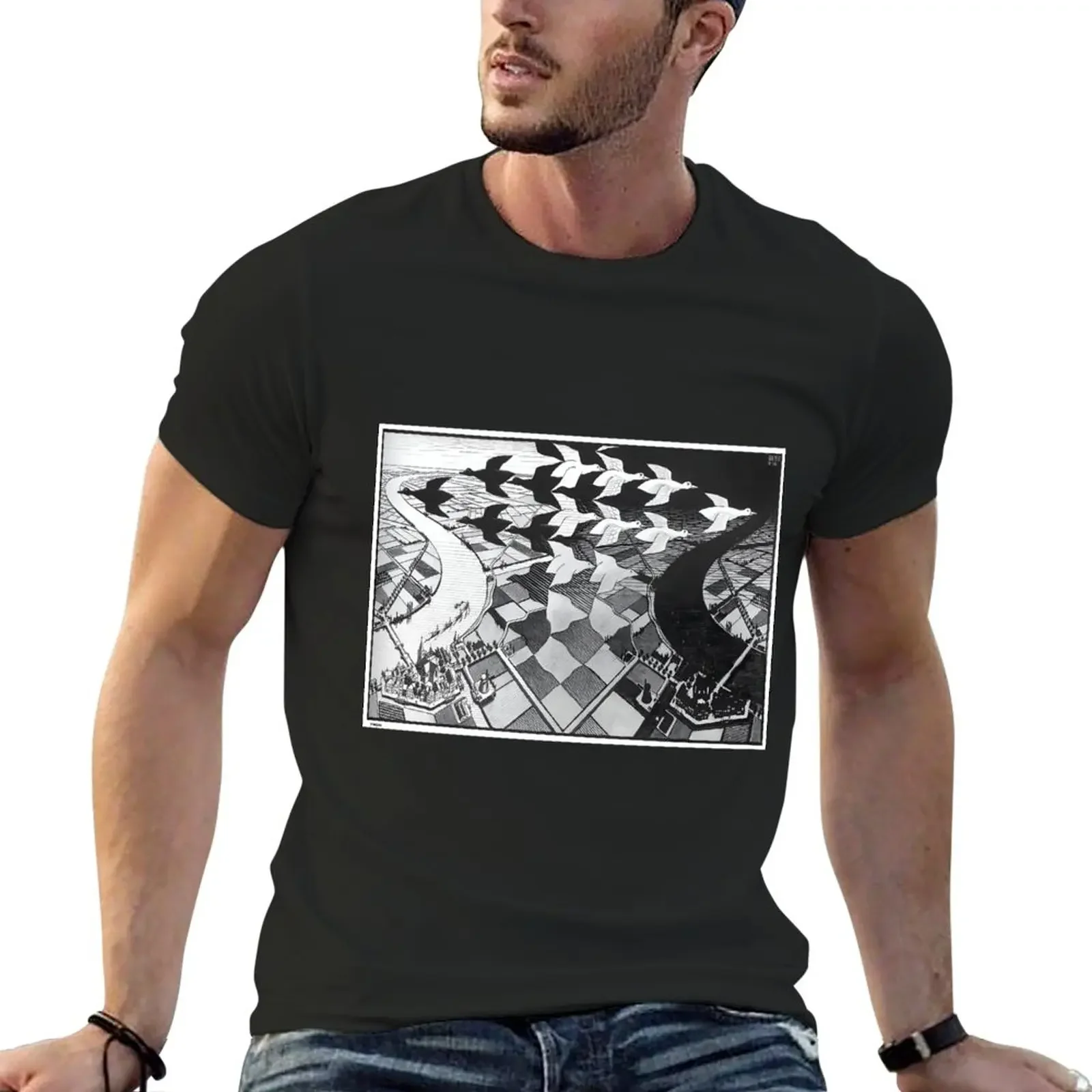 New M.C. Escher - Day and Night T-Shirt boys t shirts funny t shirt hippie clothes Men's clothing