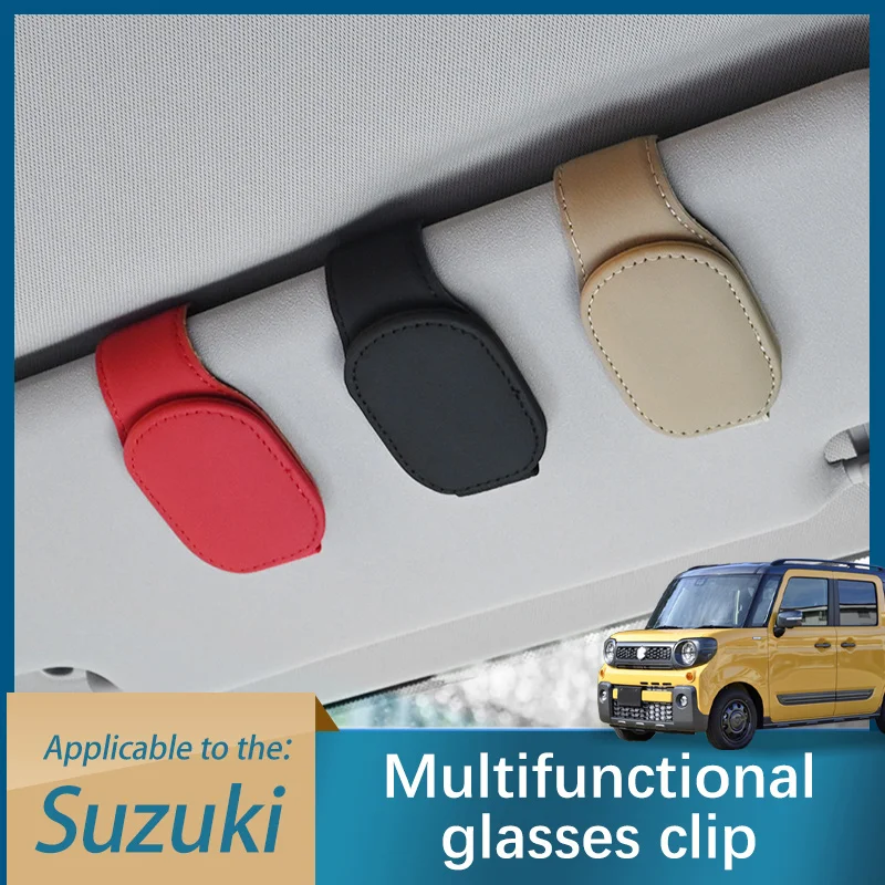 Car Auto Sun Visor Eyeglass Hanger Multi-Function Leather Glasses Holder For Suzuki Spacia Car Interior Accessories