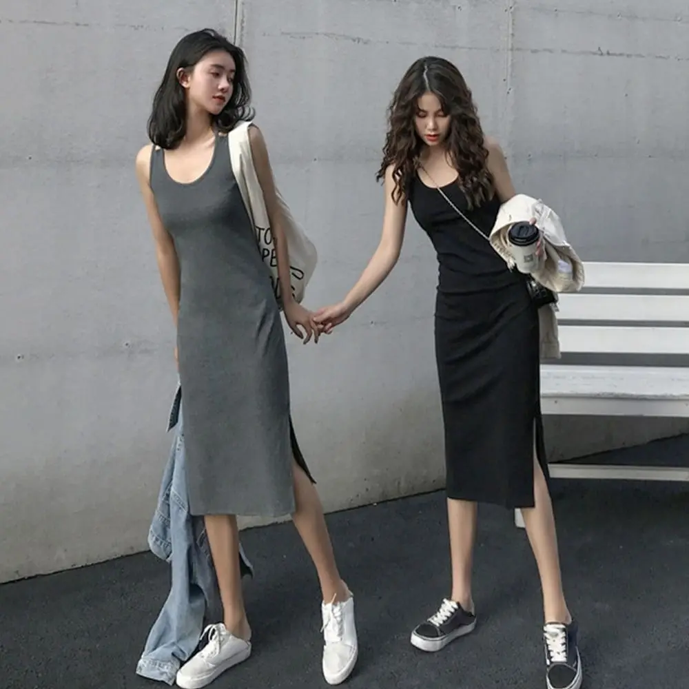 Fashion Summer Mid Length Sling Dress Trendy Outerwear Design Sexy Babe Dress Girls Streetwear Slim Dress Female