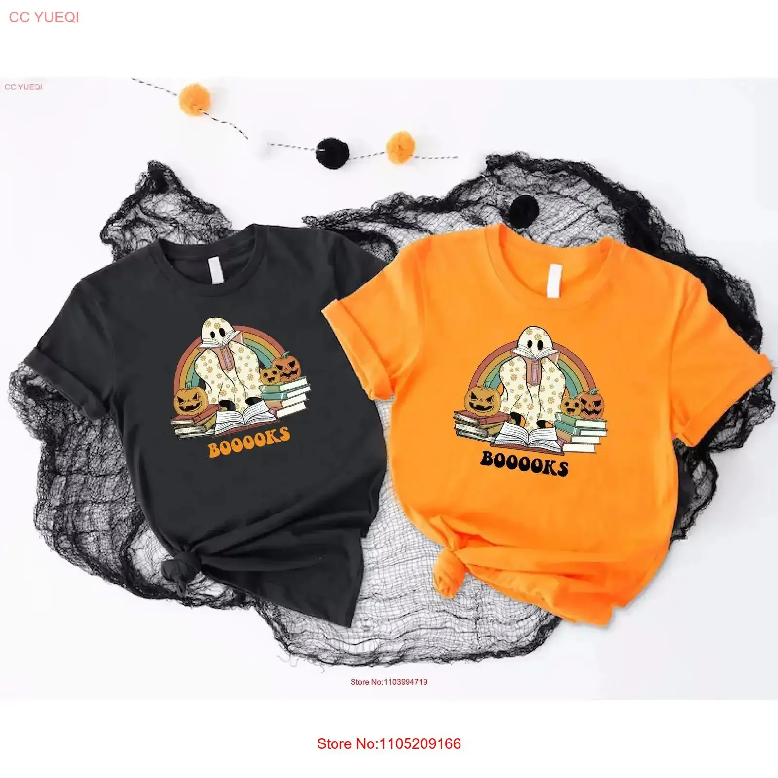 لطيف شبح قراءة كتب تي شيرت الكتب والقرع هالوين المعلم قوس قزح مكتبة خمر غسلها مصمم الملابس