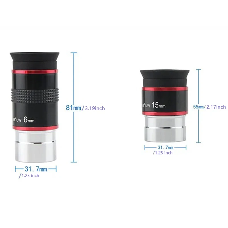 68-Grad-Ultraweitwinkel-Teleskopokular 6mm 15mm Planetenobjektiv für astronomische Teleskope und Monokular-Zubehör – Detail 4