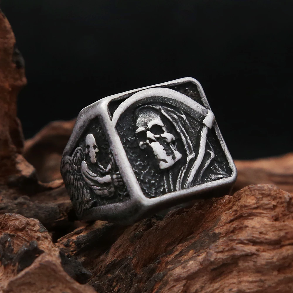 

Gothic Vintage Stainless Steel Scythe Death Skull Rings For Men Women Punk Biker Skull Ring Fashion Party Jewelry Gift Wholesale