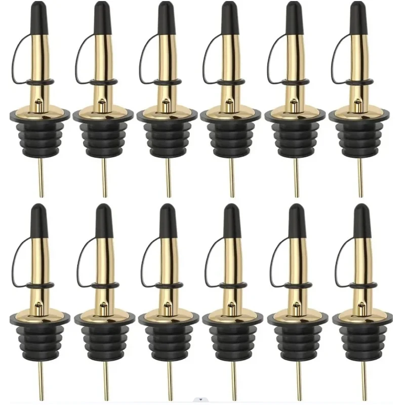 12 Pack Liquor Bottle Pourers Stainless Steel Olive oil Dispenser Spout, Alcohol Pourer Spouts Dust Caps