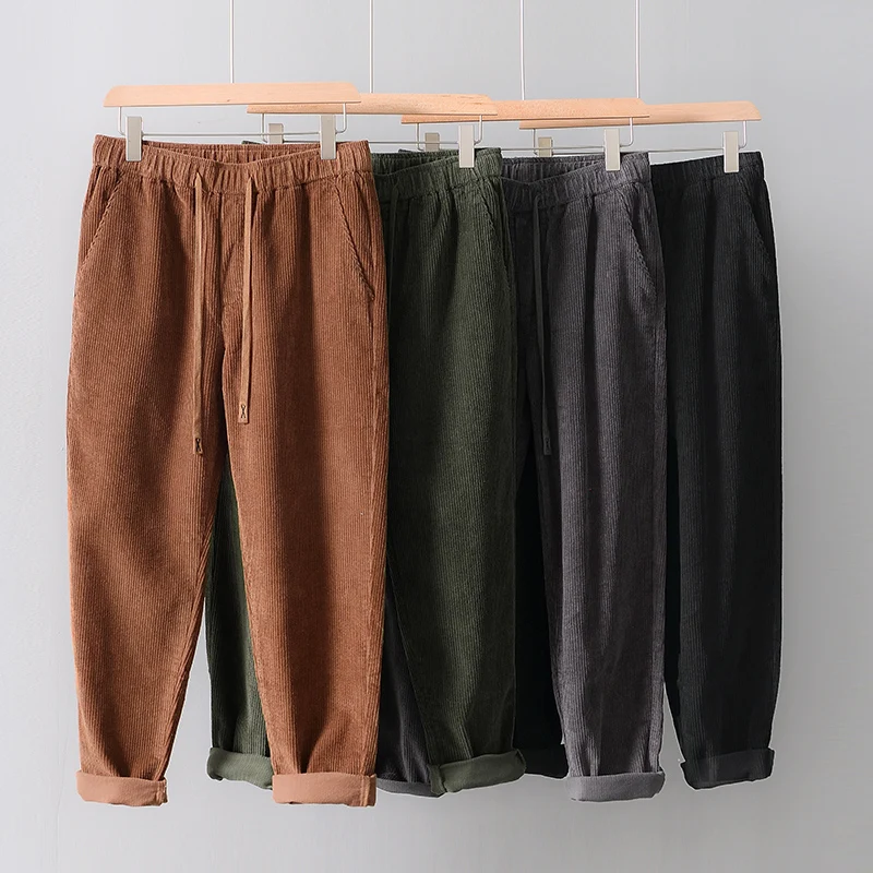 

Autumn Winter New Corduroy Pants Sweatpants Men Drawstring Straight Loose Track Pants Male Casual Pure Cotton Thermal Trousers