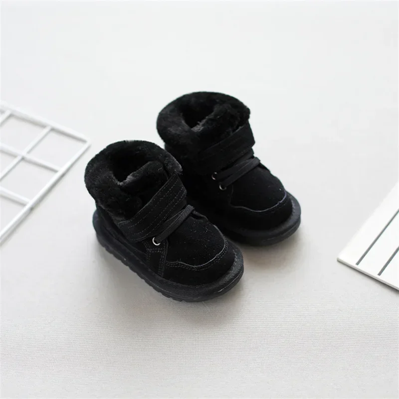 Children Boots Girls Geniune Leather Warm Plush Snow Boots Baby Boys Soft Sole Wearable Infant Cotton Shoes Size 15-25