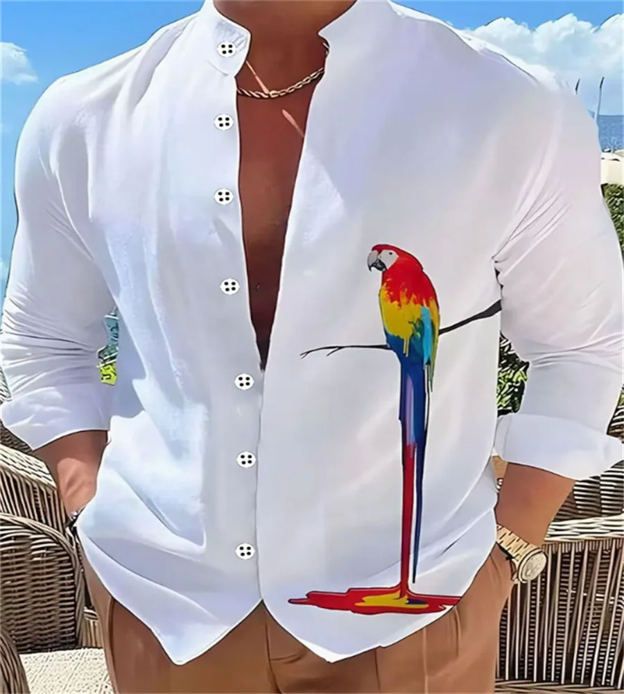 Vintage Mens 100% Cotton Linen Shirts Long-Sleeved Stand Collar Casual Tops 2024 Spring Summer Fashion Men Clothing Retro Shirt