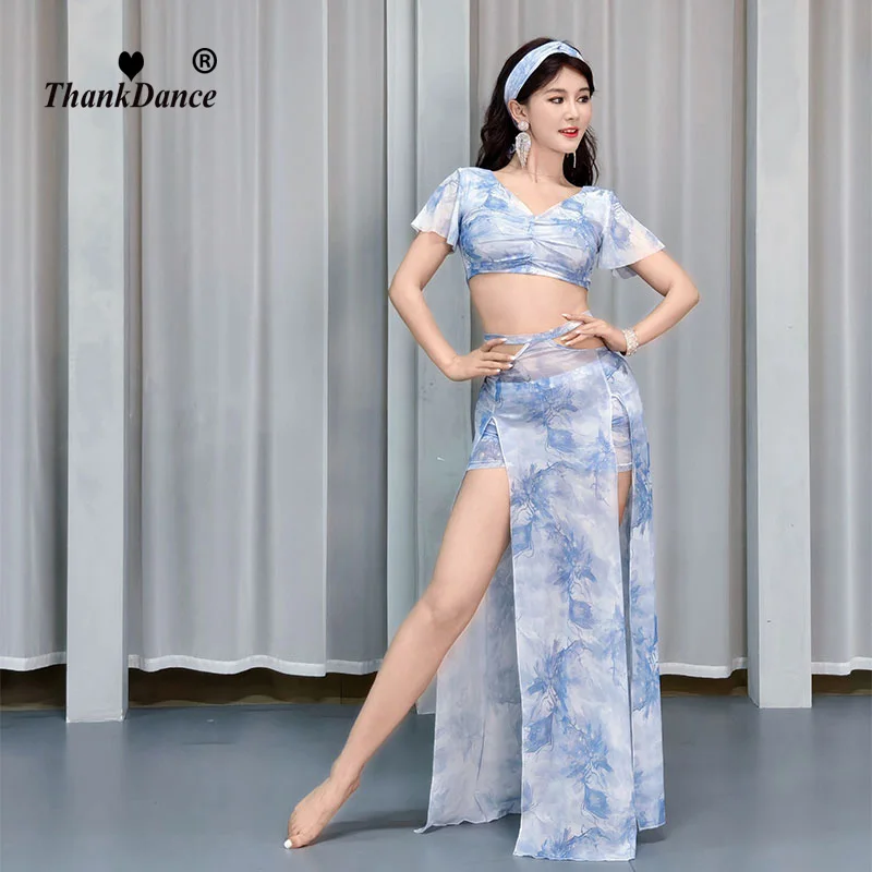 Traje de entrenamiento de danza del vientre para mujer, bata de práctica de danza del vientre estampada, vestido folclórico Shaabi Baladi, ropa