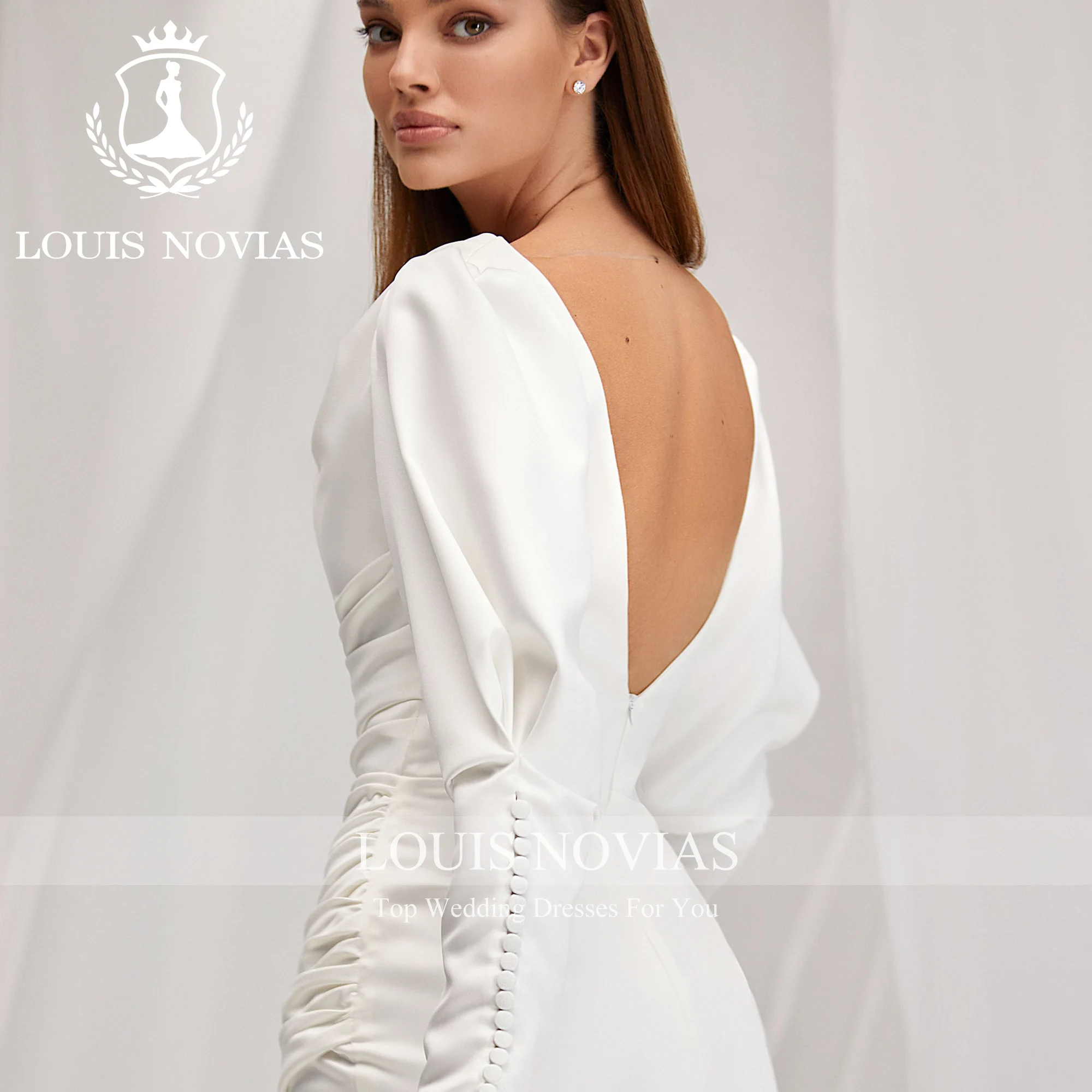 Louis Novias Zeemeermin Trouwjurken Met Lange Mouwen 2023 Elegante Primeur Met Open Rug En Plooi Knopen Mooie Trouwjurk Vestidos De Novia