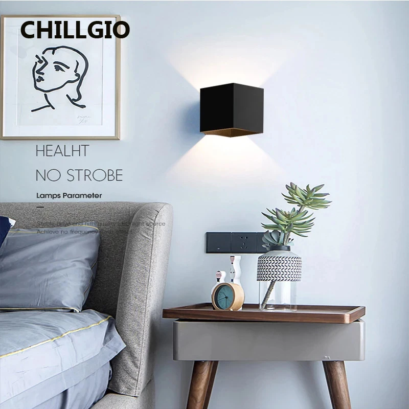 CHILLGIO 야외 센서 모션 벽 조명, IP65 방수, 12W 베란다 정원 장식 램프, Morden 실내 LED 알루미늄 조명