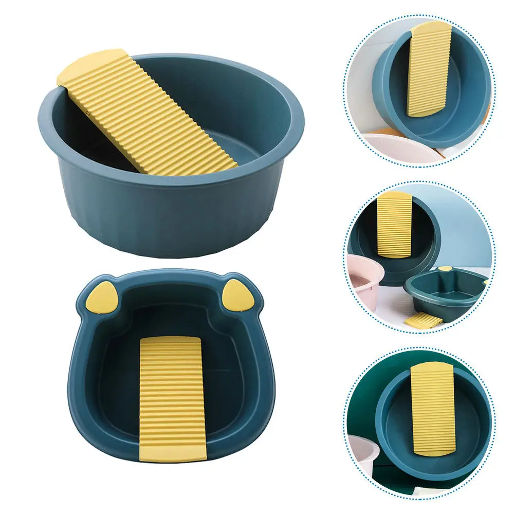 

2Pcs Wash Basin Laundry Tub Thickened Plastic with Builtin Washboard for Clothes Bottles Foot Bath Soaking