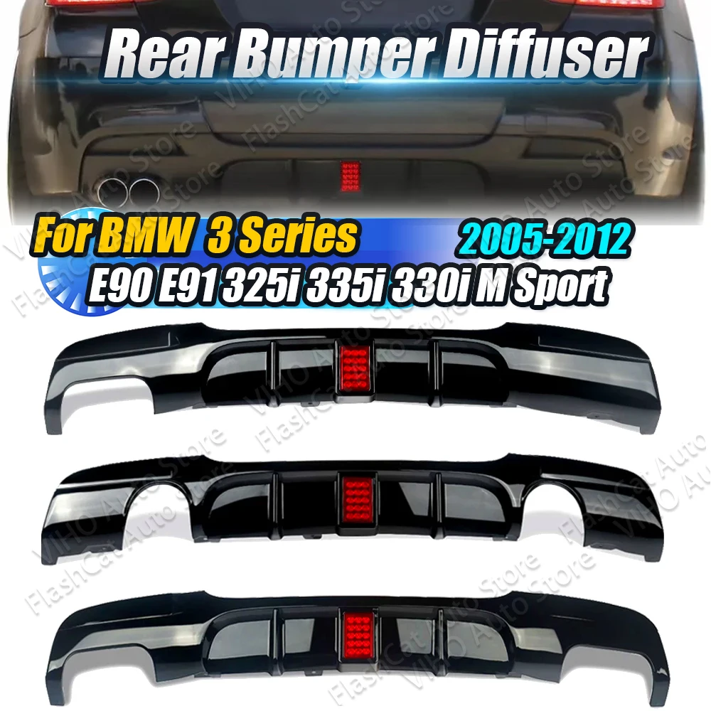 E91 E90 Auto Mit Licht Dual Splitter Spoiler Hinten Stoßstange Diffusor Lippe Für BMW E90 E91 MSport 318i 320i 328i 330i 335i 2005-2012