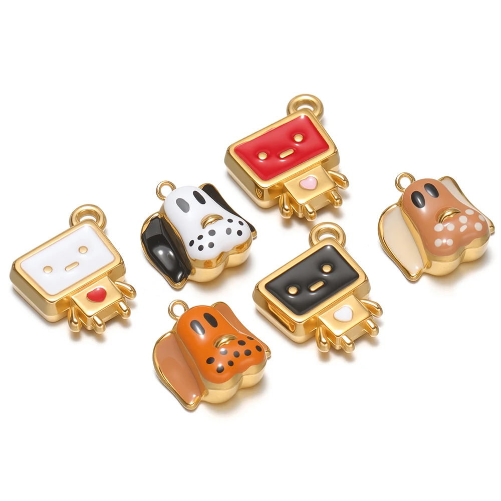 4 Stück Edelstahl-Cartoon-Emaille-Hunde-Roboter-Anhänger für Halsketten, Ohrringe, Charms, DIY-Schmuck, Armband-Zubehör – Detail 3