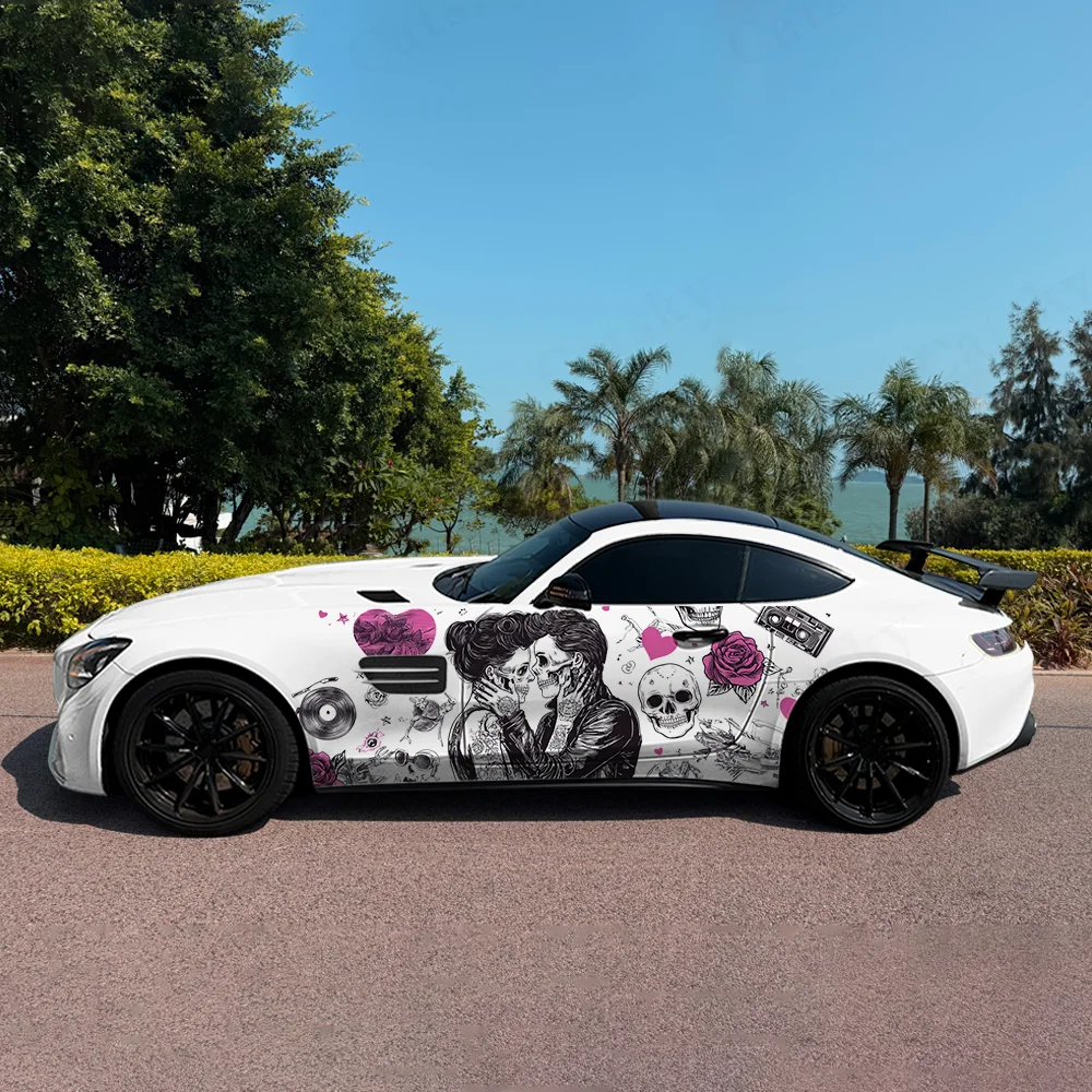 

Couple Rose Skull Cool Car Vinyl Wraps Decal Self-adhesive PVC Sticker Suitable for Trucks SUV Decoration Auto Accessories Gift