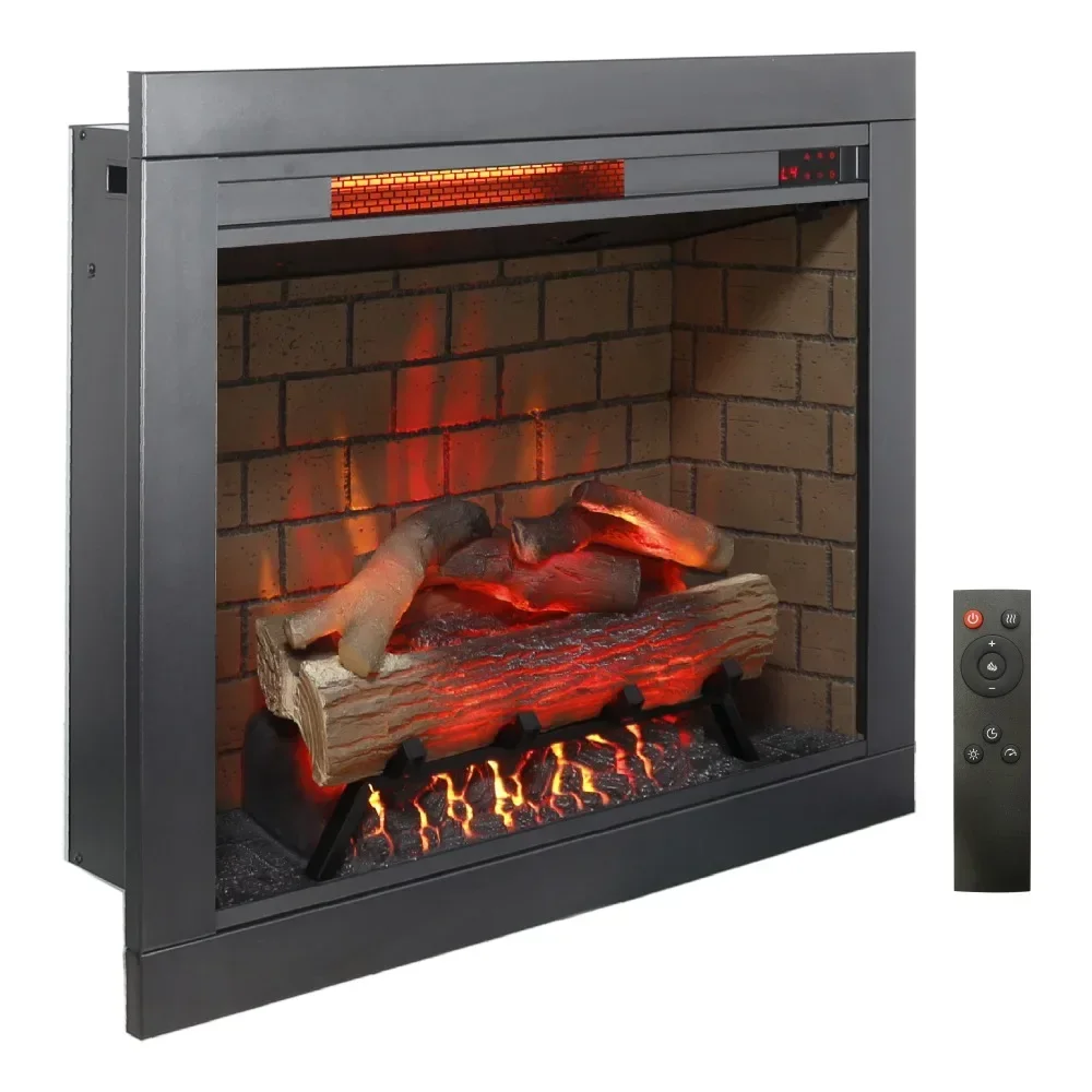 

Electric Fireplace Insert , Adjustable Flame/Brightness/Speed, Control, Brick Wall, 1500W,Electric Fireplace Heater with Remote