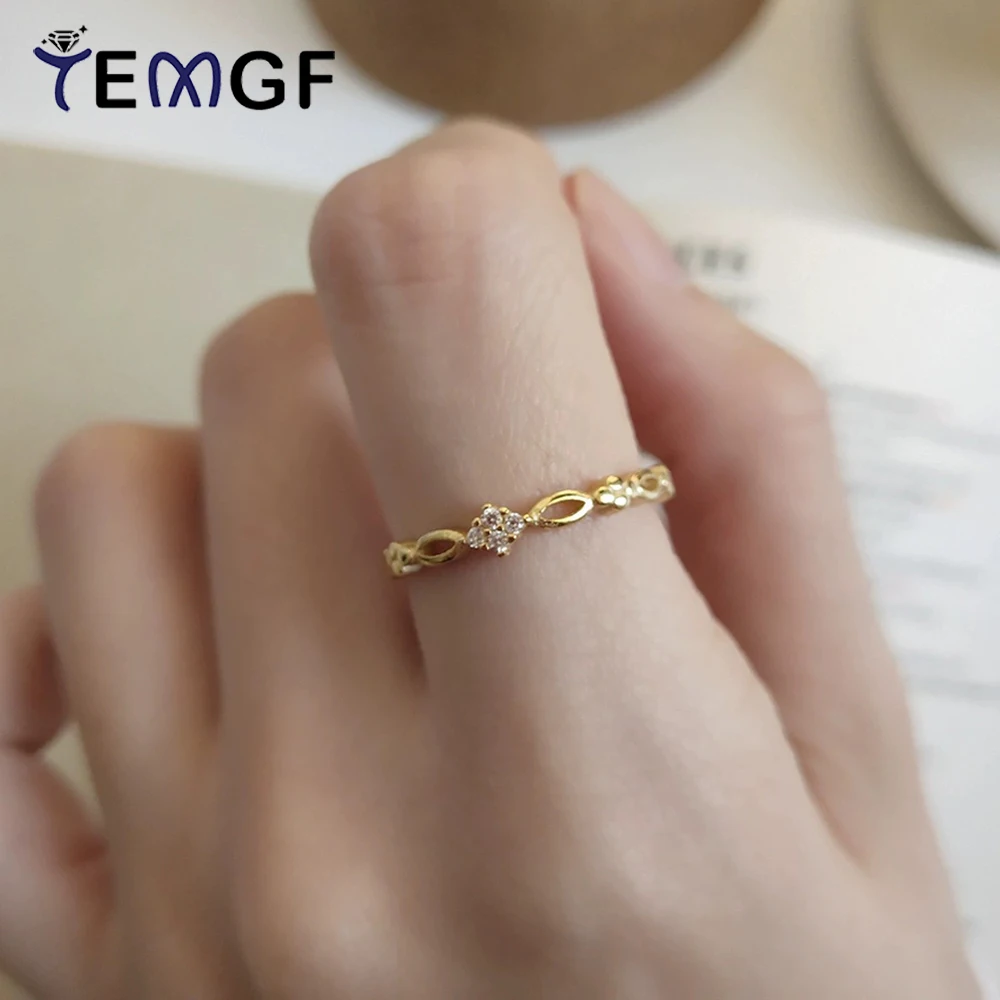 

TEMGF 925 Sterling Silver Open Ring for Women 14K Gold Plated Zircon Inlay Tail Ring Daily Commuting Party Stacked Fashion Item