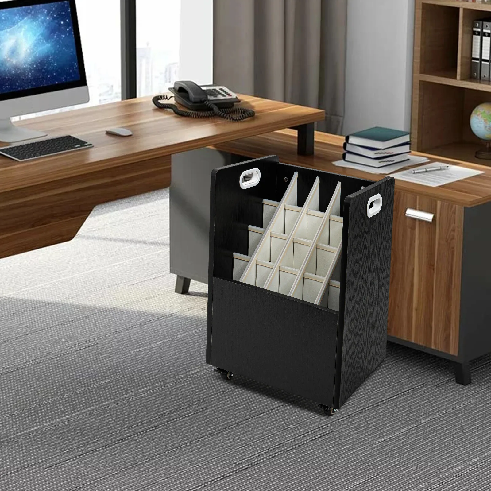 

Blueprint Storage Rack - 20 Slot Black Rolling Map Holder on Wheels Office