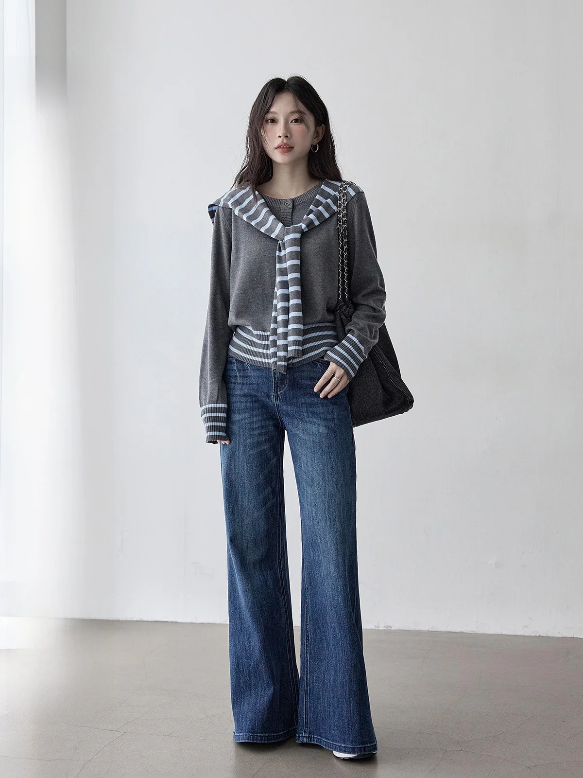 

Chic Striped Knitwear Women's Autumn New Sle Color Blo Design Casual Faion Slim Fit Long Sve round Ne Open Cardigan