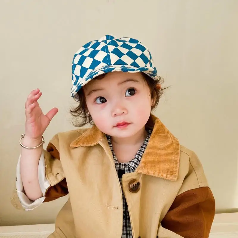 Autumn Baby Boy Hat Cotton Fashion Lattice Plaid Snapback Baseball Cap Infant Toddler Kids Girl Adjustable Hats Baby Accessories