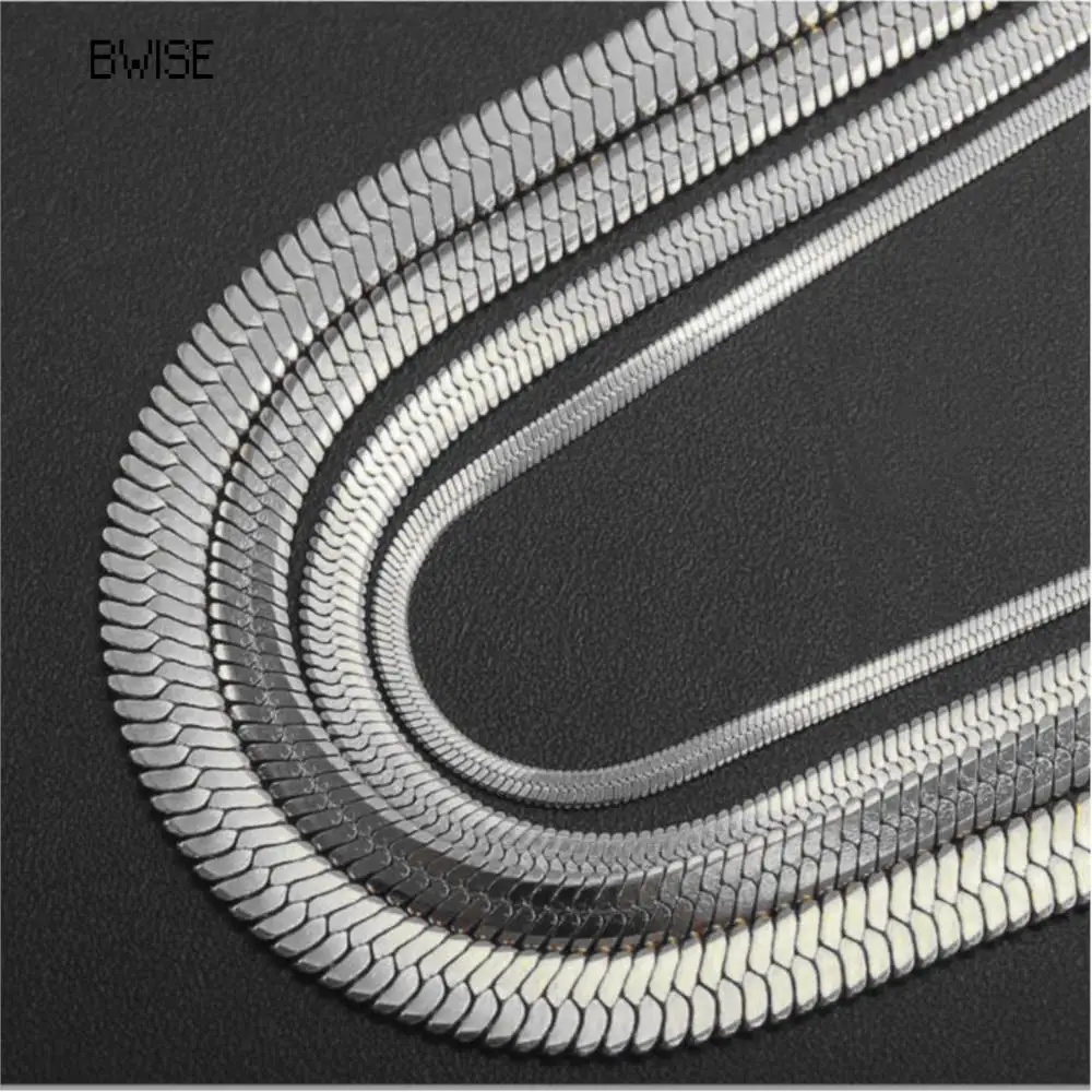 Bwise 3-6MM Tone Snake Cocoon Curb Link Flat Box Wheat Chains Stainless Steel Men Naszyjnik Choker Biżuteria 24 cale