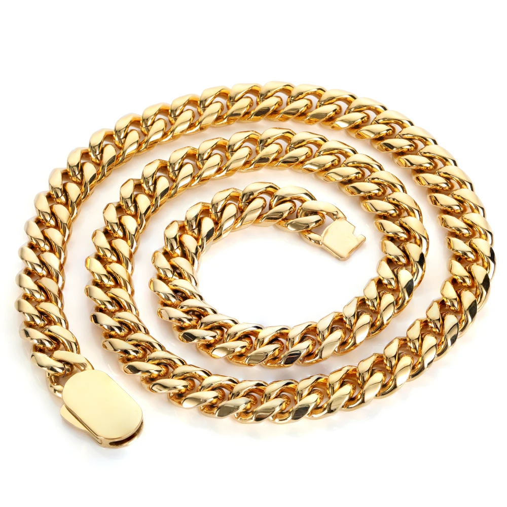 

Fashion Luxury Miami Cuban Link Necklace Wholesale Hiphop Mens Women Stainless Steel Jewelry 18k Gold PVD Plated Chain