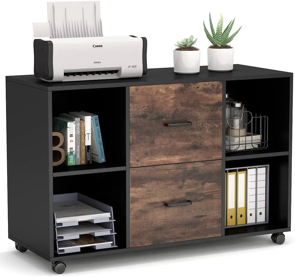 

2 Drawer File Cabinet, Large Mobile Lateral Filing Cabinet for Letter Size, Printer Stand with Storage Shelves and Rolling