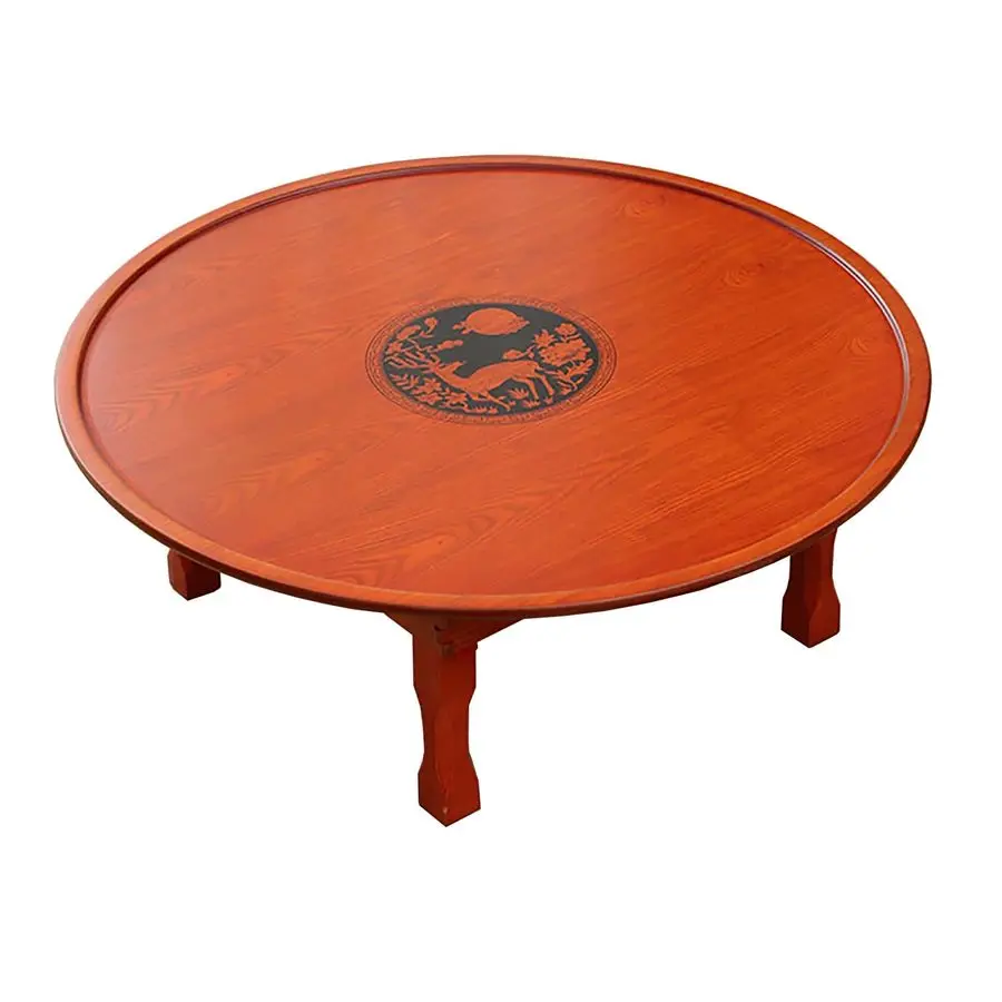 

Round Table, Korean Printing Dining Table Coffee Table Study Table Low Wooden Table, for Tatami Bay Window Tea House Size 70cm