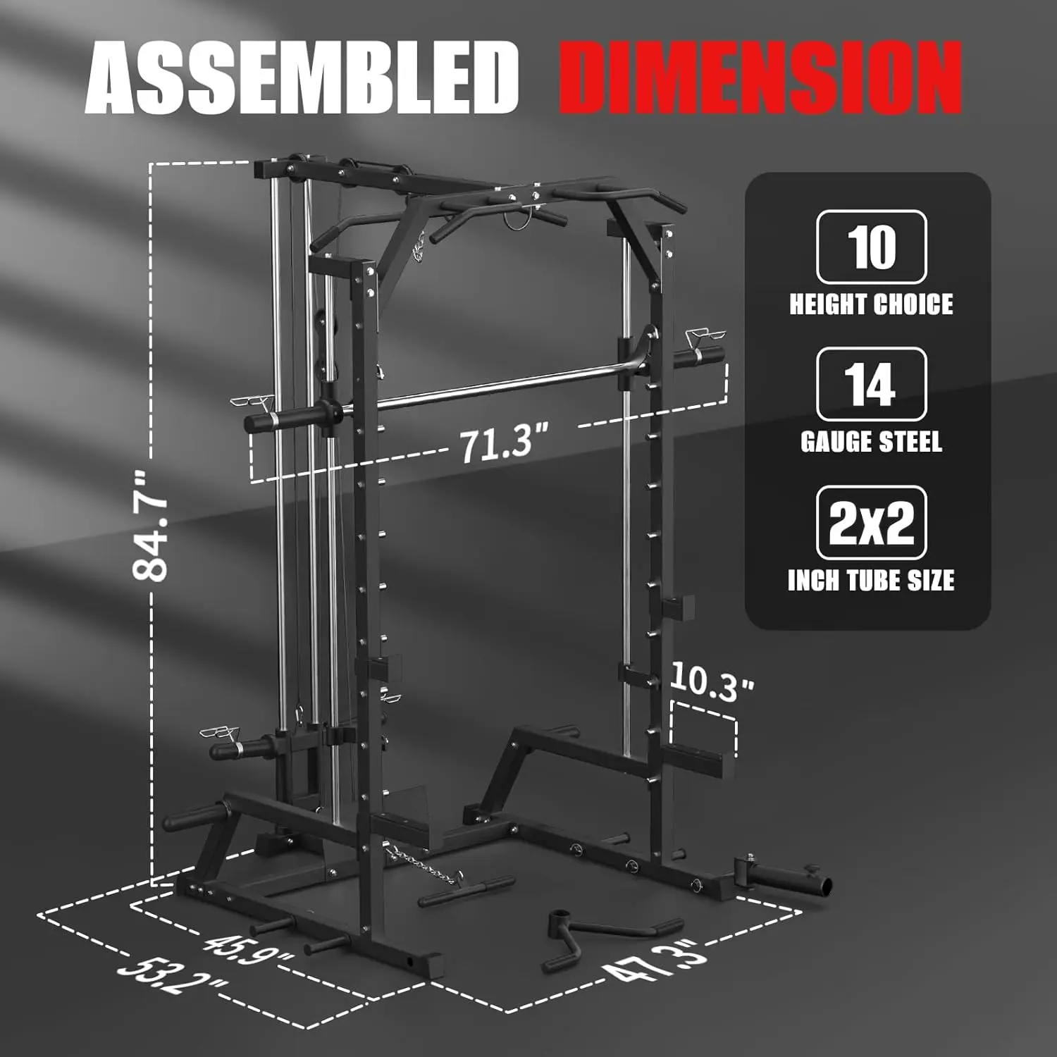 Smith Machine, Power Rack with LAT Pulldown System, Power Cage with Cable System, Squat Rack for Home Gym with Chest Press Machi