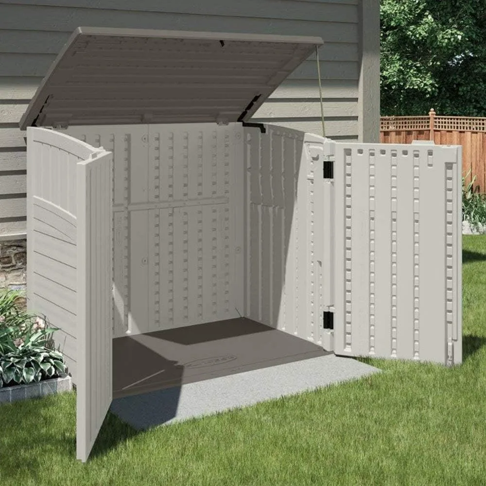 Storage Horizontal 34 Cubic Feet Plastic Outdoor Storage Shed with Floor and 3 Door Locking System Storage