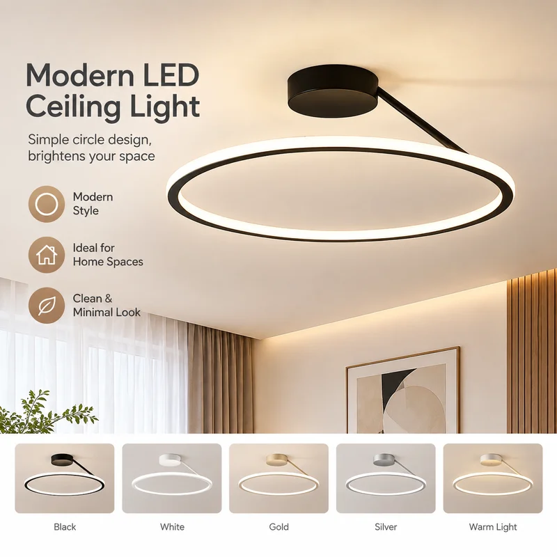 Ceiling Light Modern Round LED Lamp High Bright Silicone Diffuser Aluminum Body for Bedroom Walk-In Closet Home Decor Chandelier