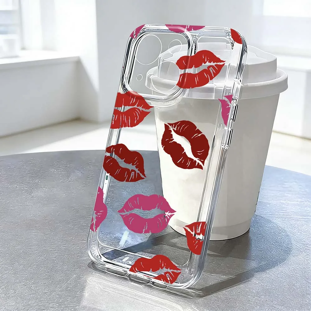 

Luxury Kiss Sexy Simple Samll Phone Case For Apple iPhone 17 Air 16e 16 15 14 13 12 11 Mini Pro Max Plus Transparent Soft Cover
