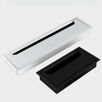 1 ks hliníkové slitiny PC stůl obdélníkový drát kabelová průchodka kancelářský stůl kryt otvoru zásuvky s černým kartáčem čtvercový 8 nejlepší prodej kryt otvoru na stole - №7