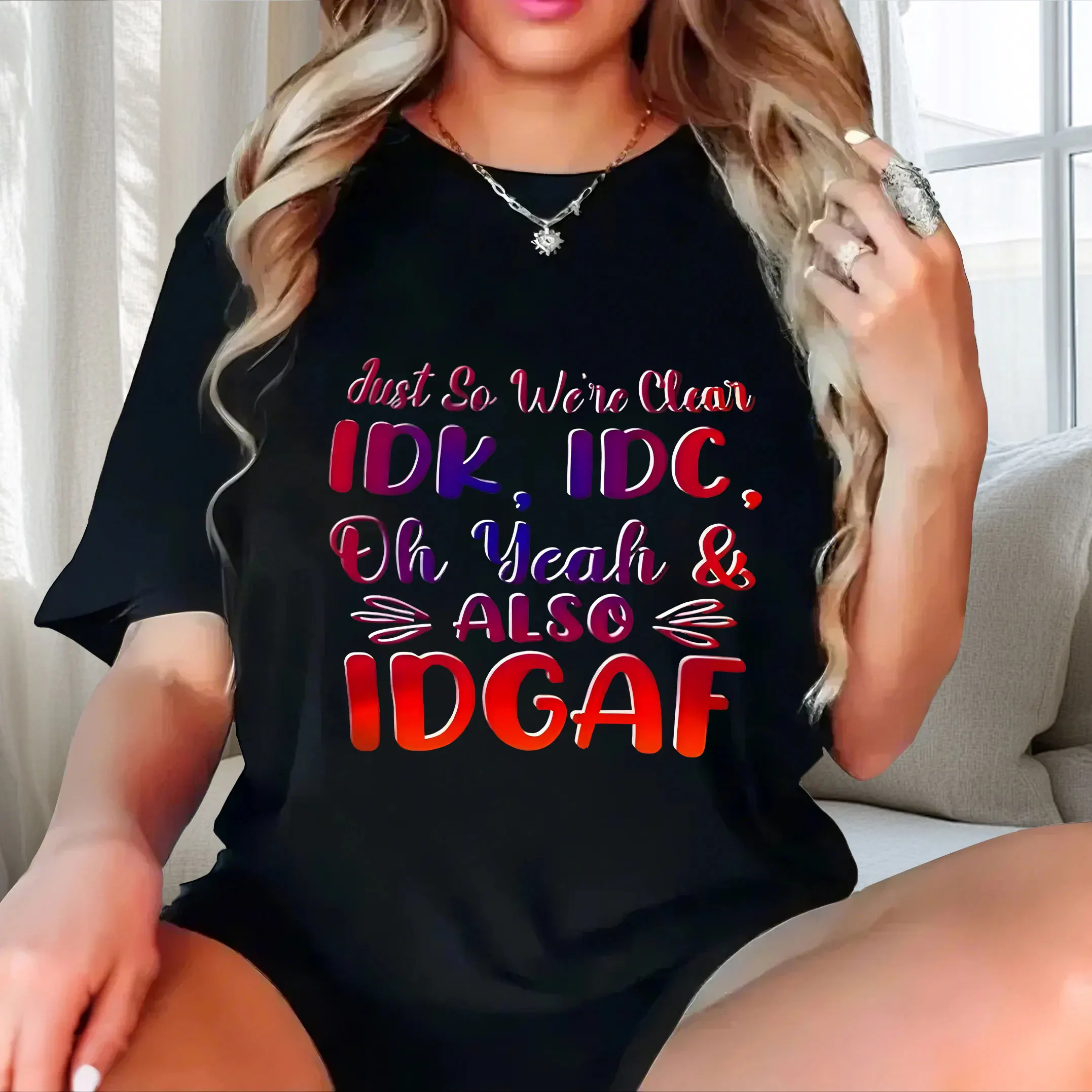 

Color blocking personalized English print plus size Ladies' casual short sleeved T-shirt black