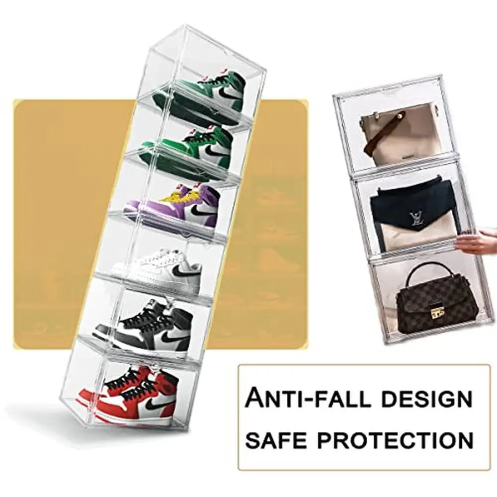 Stackable Clear Acrylic Shoe Box Organizer Double Door Storage Container 9 Pack Magnetic Display Box Sneakers & Handbags