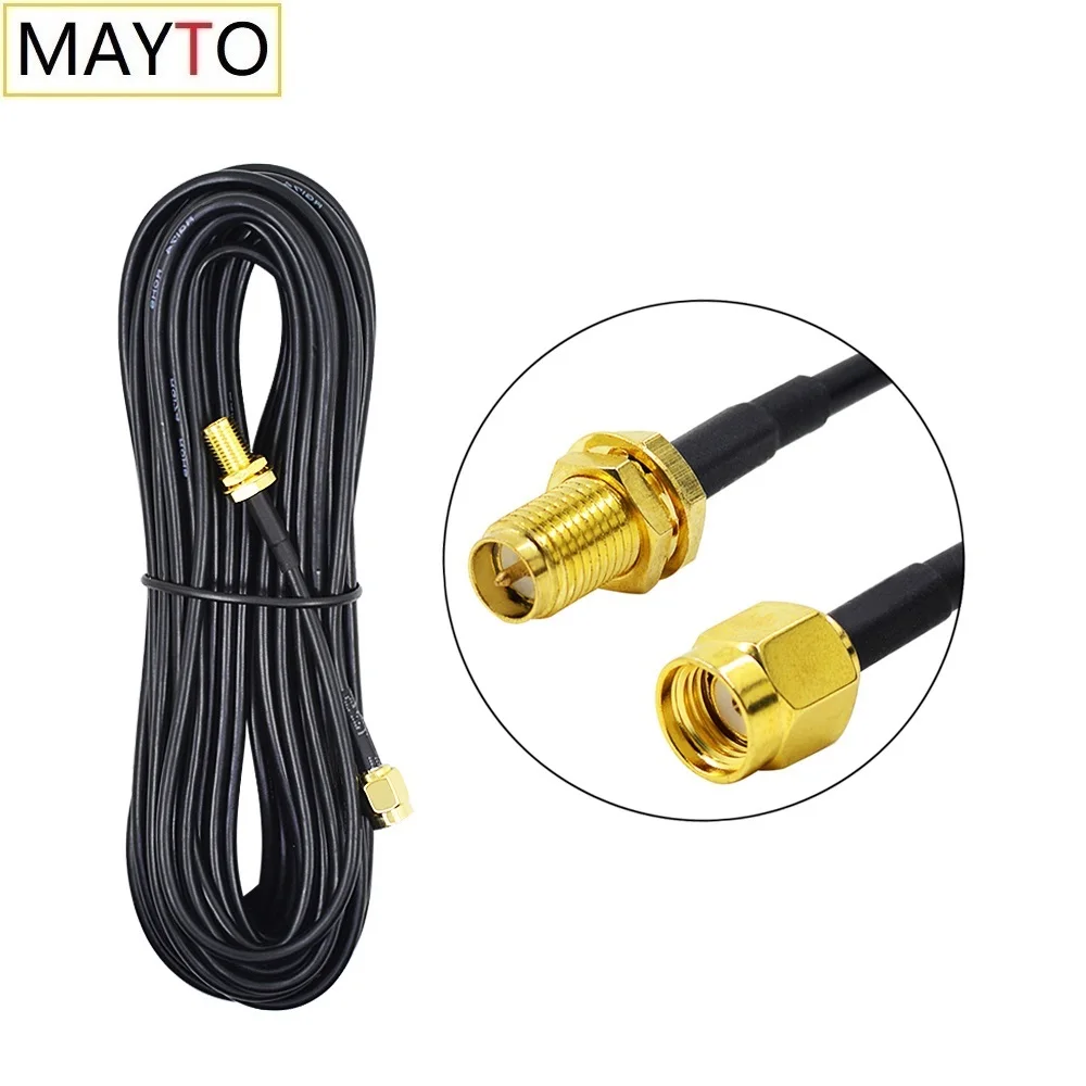 MAYTO RG174 RP-SMA Extension Cable Male to Female Feeder Wire for Coaxial WiFi WLAN Network Card Router Antenna 5-10M